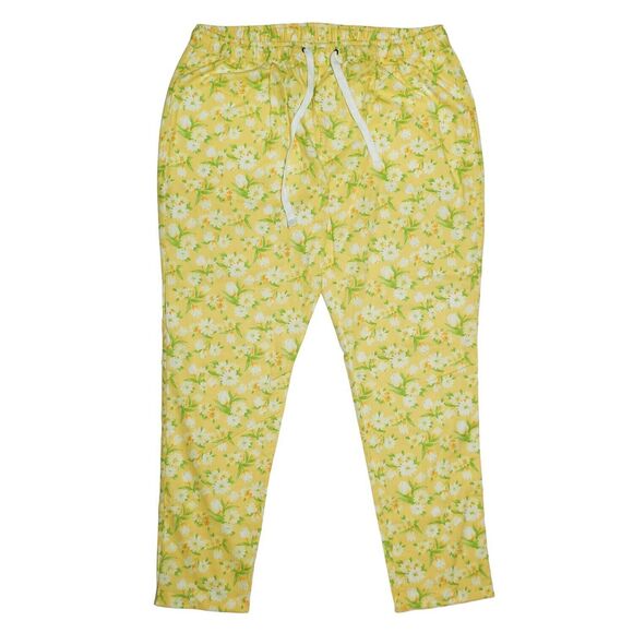 Mens Pants Joggers Yellow Green Floral Drawstring Loose Harem Casual Beach XL - Picture 1 of 6
